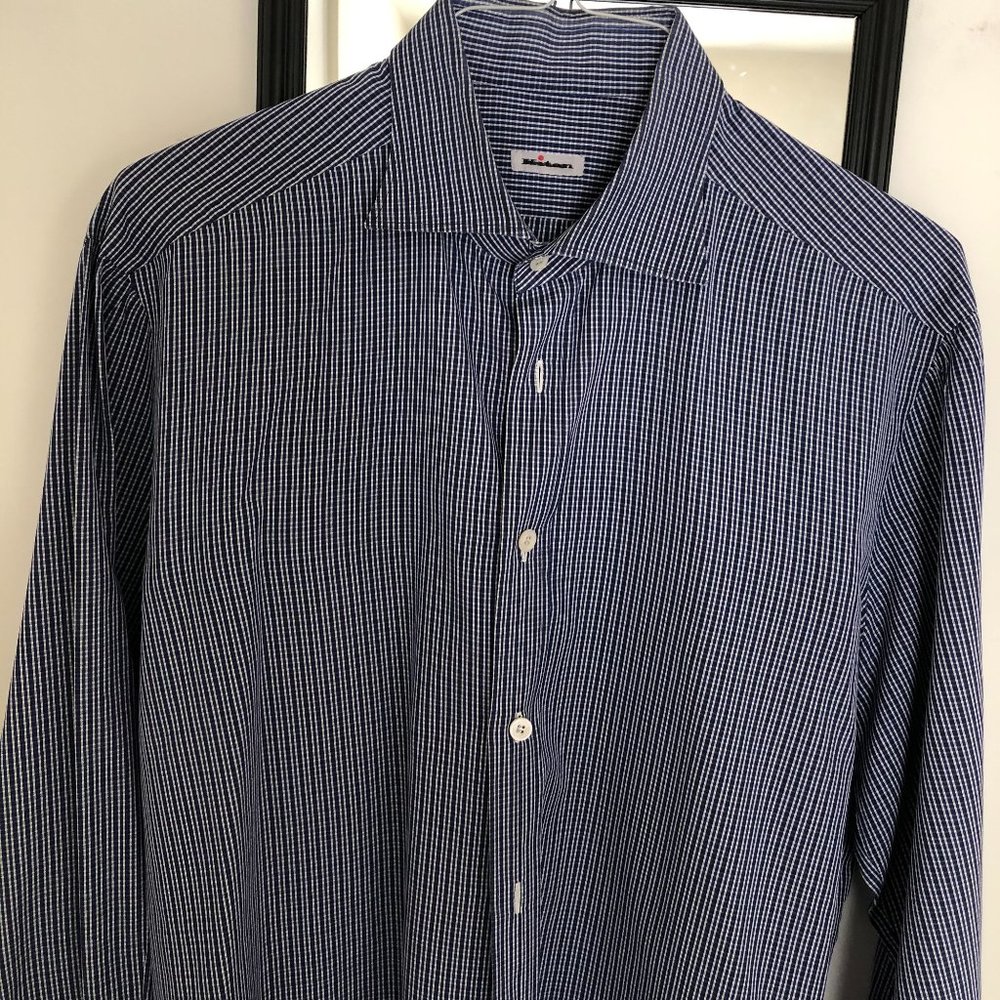 Kiton Navy & white 100% Gabardine Cotton 17.5 43R
